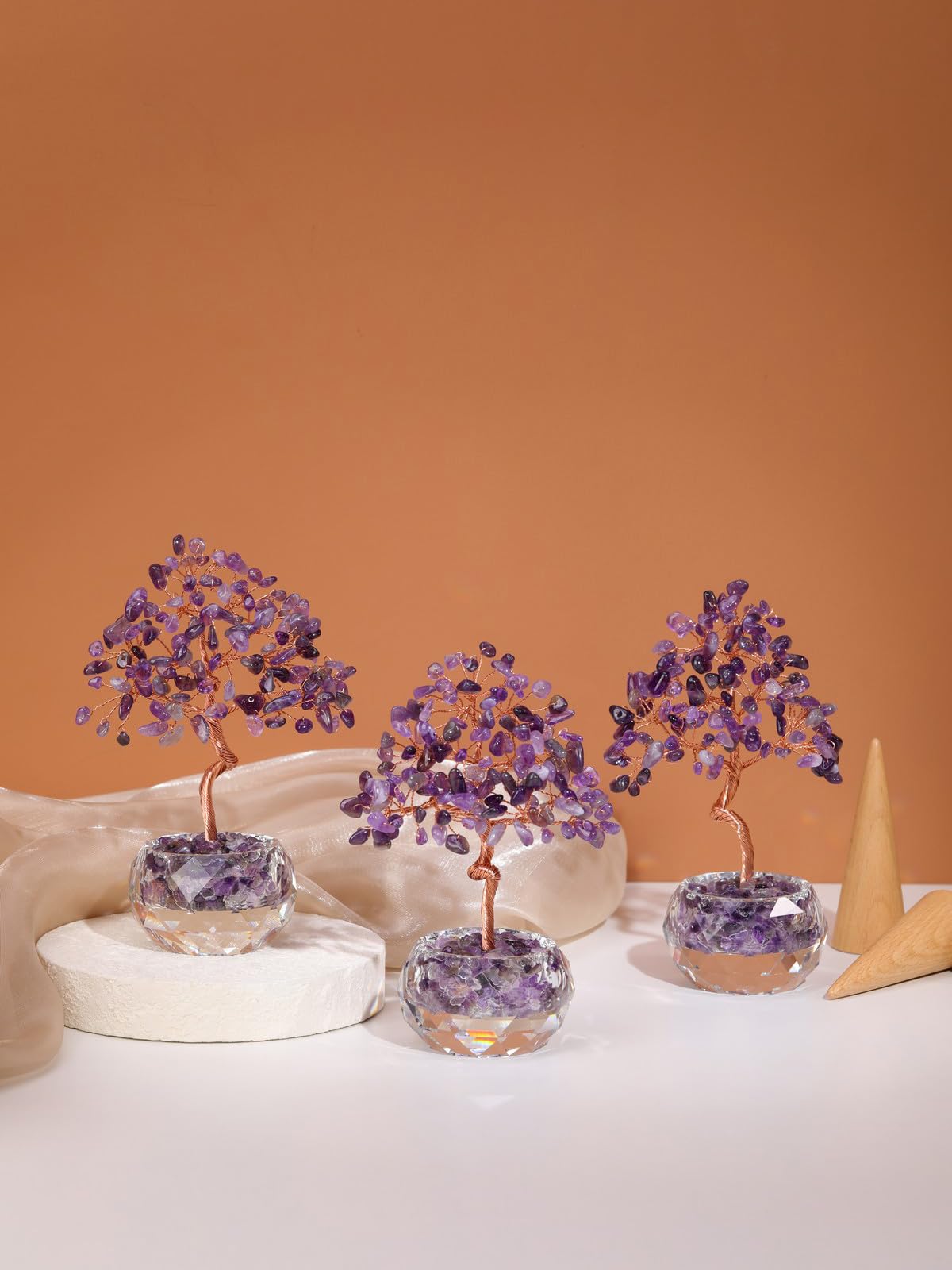 Jovivi Large Amethyst Crystals Tree, 5.51"-5.91" Natural Crystal Healing Stones Tree Glass Bowl Base Gemstone Money Trees Feng Shui Good Luck Home Desk Decor