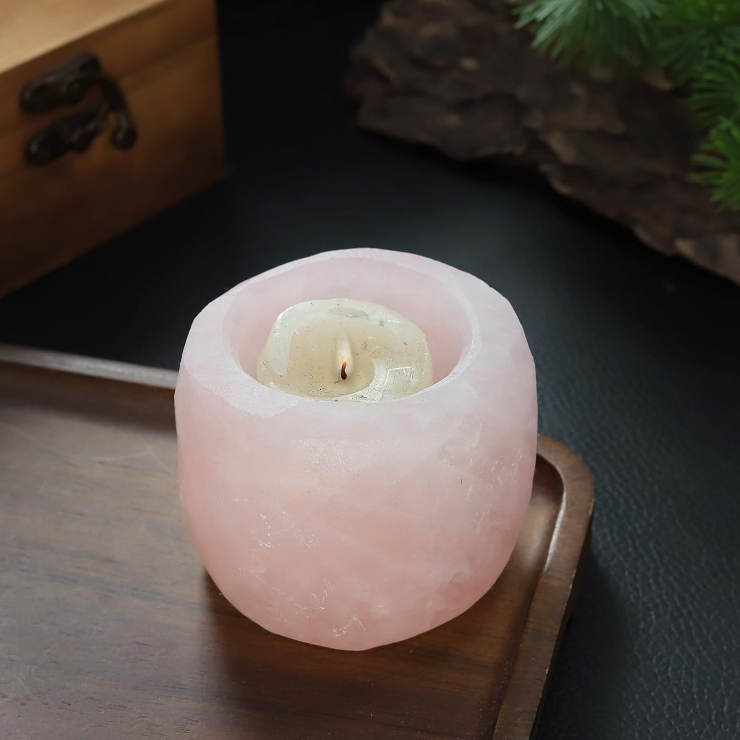 rockcloud Natural Raw Rose Quartz Taper Tea Light Candle Holder Air Plant Holder Healing Stone Home Decoration Figurine