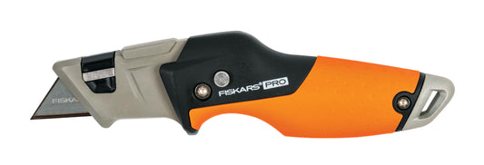 Fiskars CarbonMax Folding Utility Knife, Length 17cm, Stainless Steel Blade/Plastic Handle, Black/Orange, 1027224