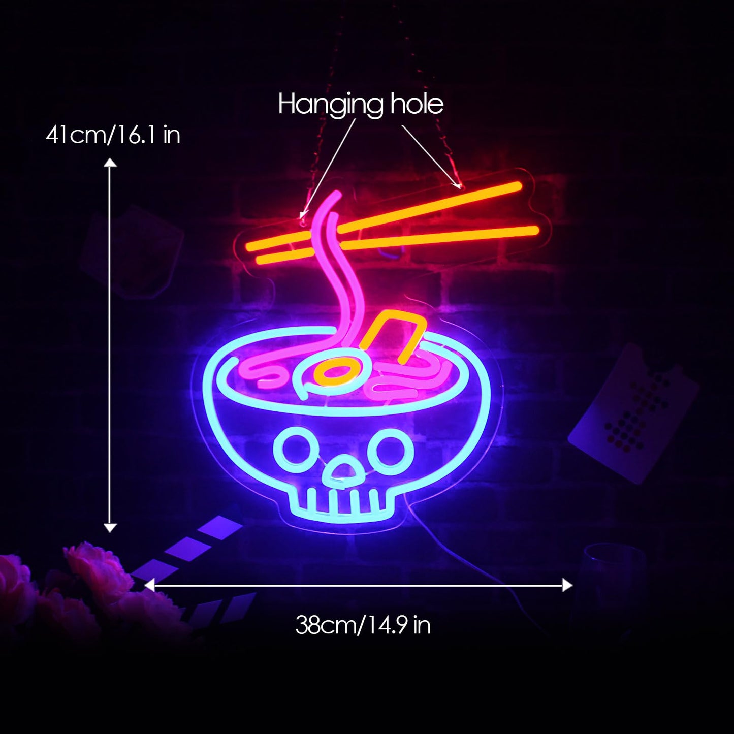 Ramen Neon Sign Ramen Neon Light LED Neon Sign for Japanese Restaurant Wall Décor Dimmable LED Neon Light for Bar Restaurant Music Concert Man Cave Wall Art 16.8"×12.8"