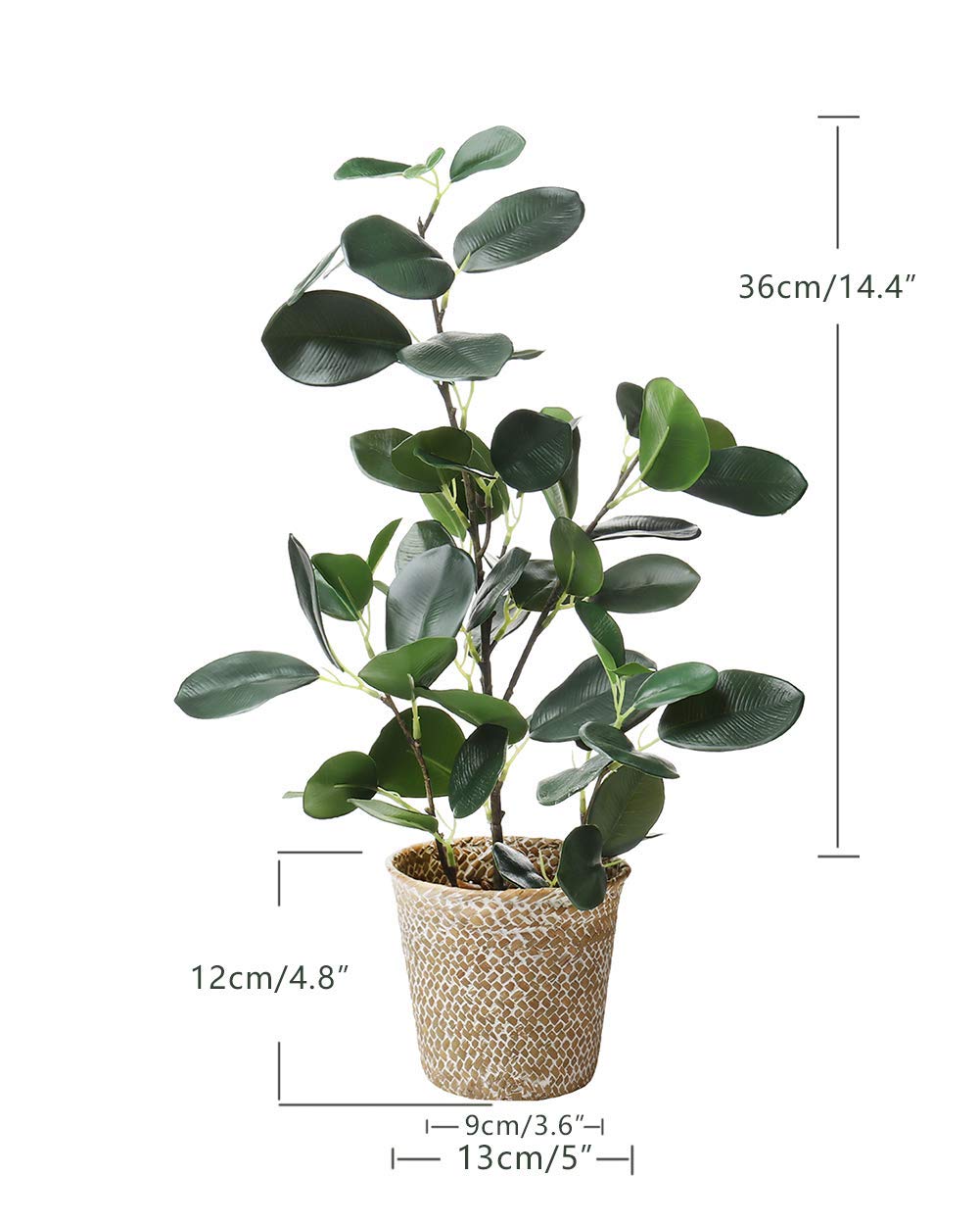SAROSORA Artificial Ficus Tree Small Fake Plants in Weaved Pot 20" Height for Living Room Desktop Decor Indoor Home Office Ins Style (Green, 1)