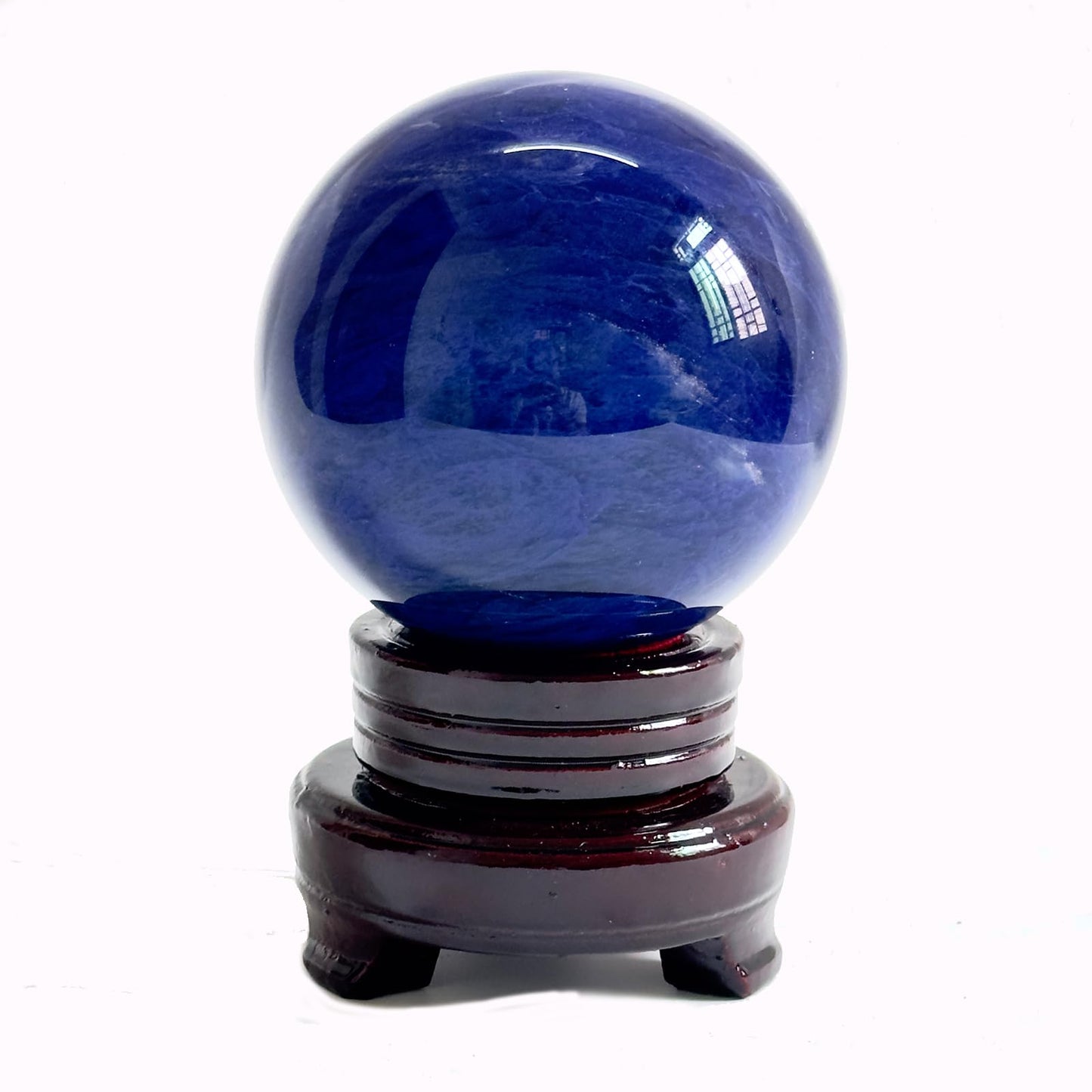 Lodkksg Blue Crystal Ball(100mm-3.93 inches) with Display Stand—Natural Sapphire Sphere for Decoration and Divination