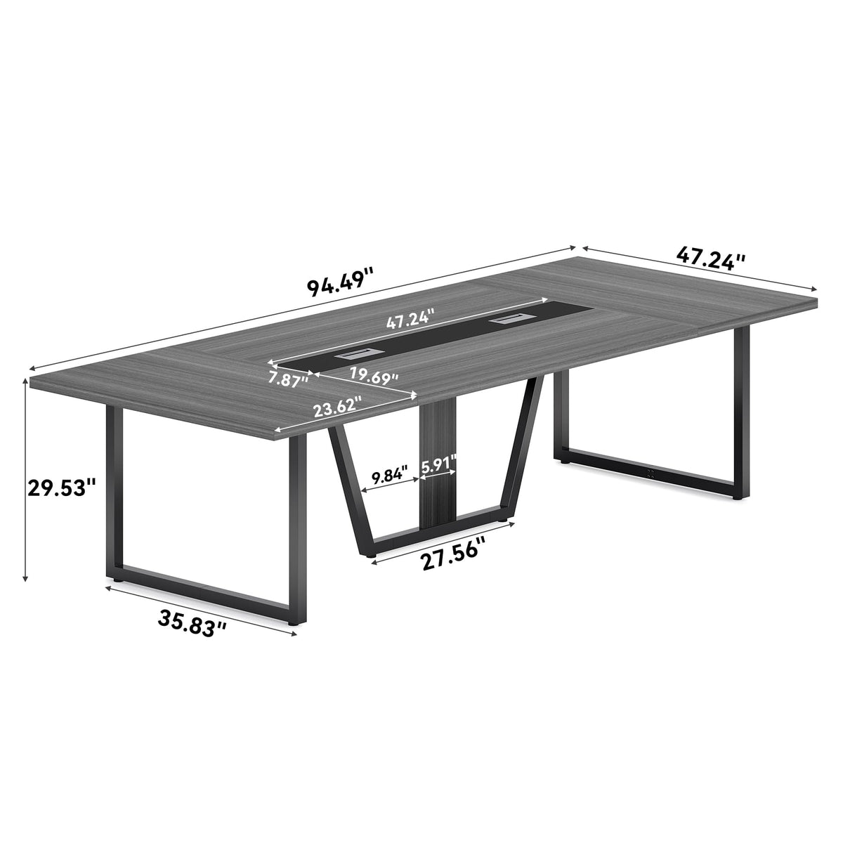 LITTLE TREE 8FT Conference Table for 10 People, Large Meeting Table, Modern Wooden Conference Room Tables with Cable Management, Business Style Training Tables with Strong Metal Legs for Office, Grey