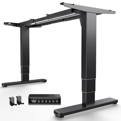 HUANUO Standing Desk Frame with 220lbs Powerful Brushless Motor, Double Crossbeam Structure, Thick Adjustable Desk Legs, for Max 35.4″ x 86.6″ Desktop, for Home Office, Black Frame Only