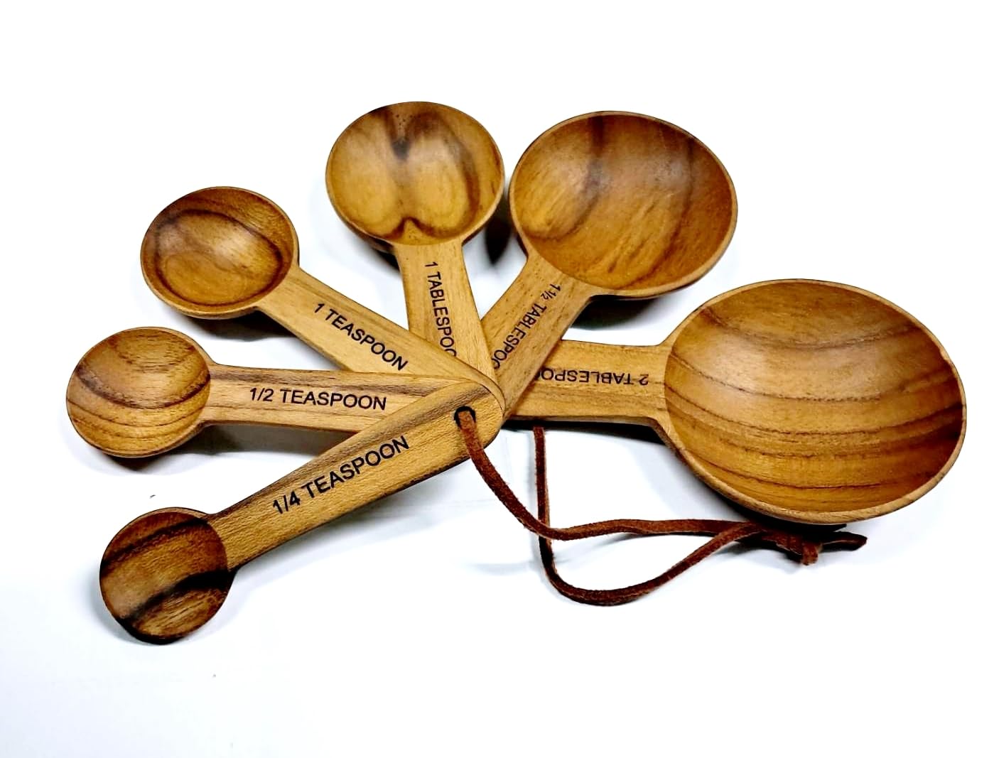 Dolphin Shop - Genuine teak wood measuring spoon set, 6-piece handmade for tea, coffee, sugar, salt, seasonings, and baking