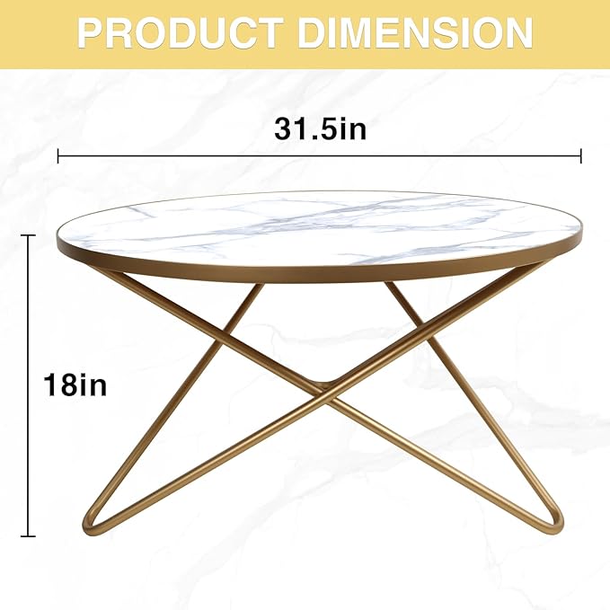 HLR Round Coffee Table with White Faux Marble Top
