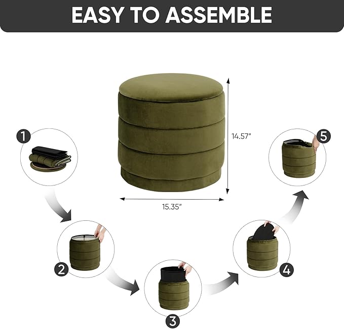 15" Upholstered Round Velvet Ottoman