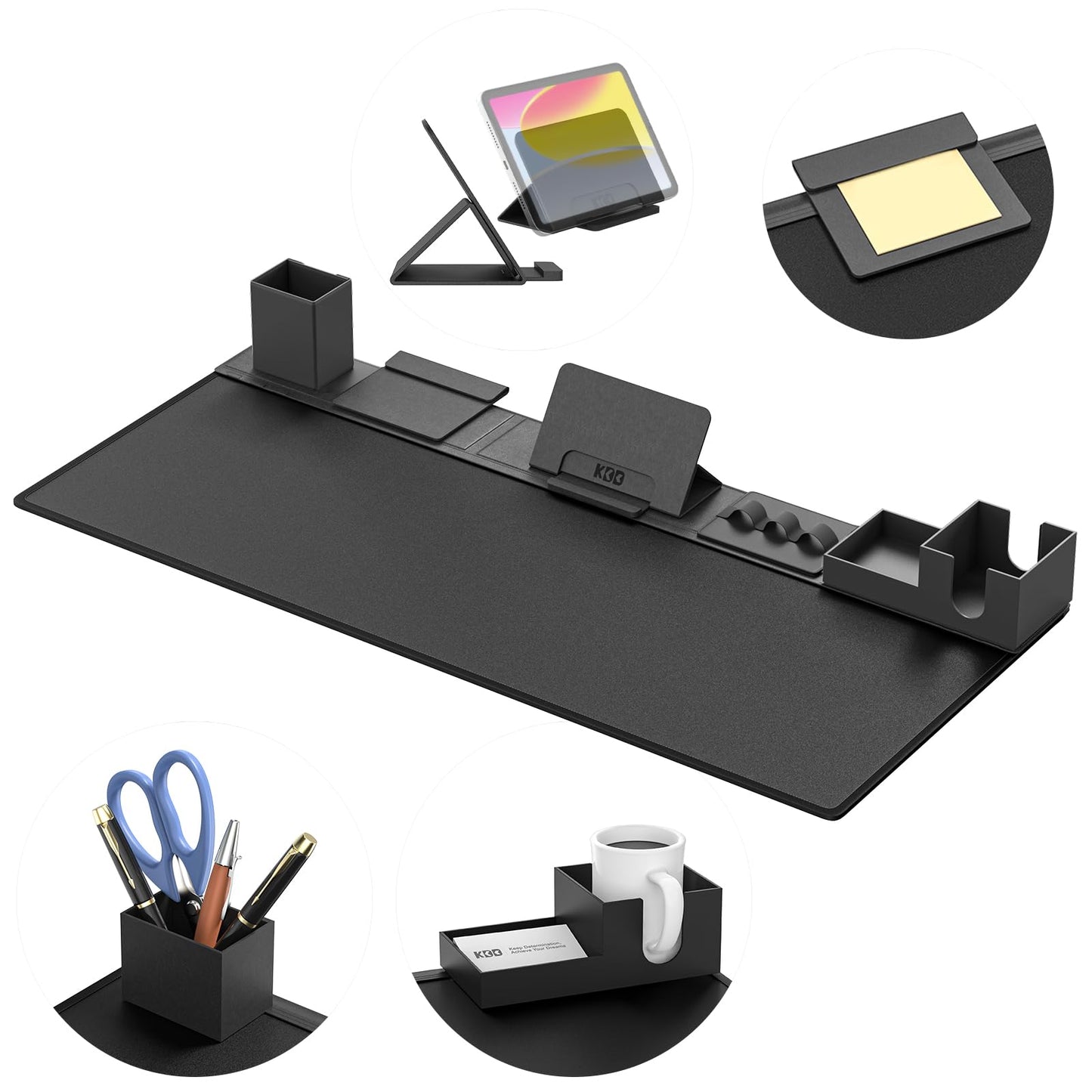 KDD Desk Pad and Organizer Set, 6 in 1 Mouse Mat with Magnetic Desktop Storage Accessories DIY Feature for Phone and Tablet Stand/Cup Holder/Card Holder/Pen Holder/Cable Management for Office and Home