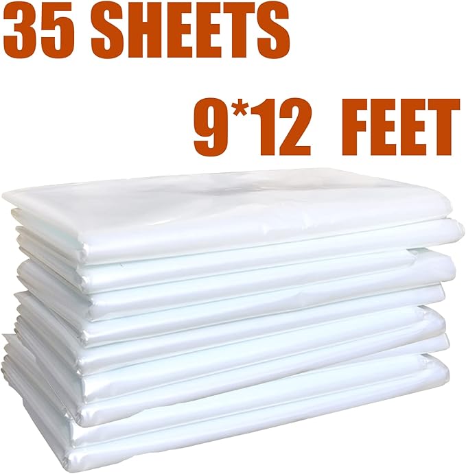 35 Pieces Plastic Drop Cloth, Dust-Proof and Rustproof, 35 Pieces 9x12 Feet Tarp