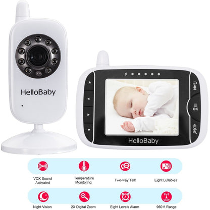 HelloBaby Wireless Video Baby monitor with Camera and Night Vision, 3.2 Inch Screen Night Vision Temperature Monitoring & 2 Way Talkback System Lullabies UK Interface Plug (HB32)