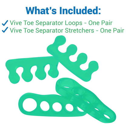 ViveSole Toe Separators for Men & Women Medium (2 Pairs) - Silicone Gel Spreaders - Therapeutic Spa Stretchers for Plantar Fasciitis, Bunions, Overlapping Hammer Toe Spacers - Metatarsal Yoga Cushion