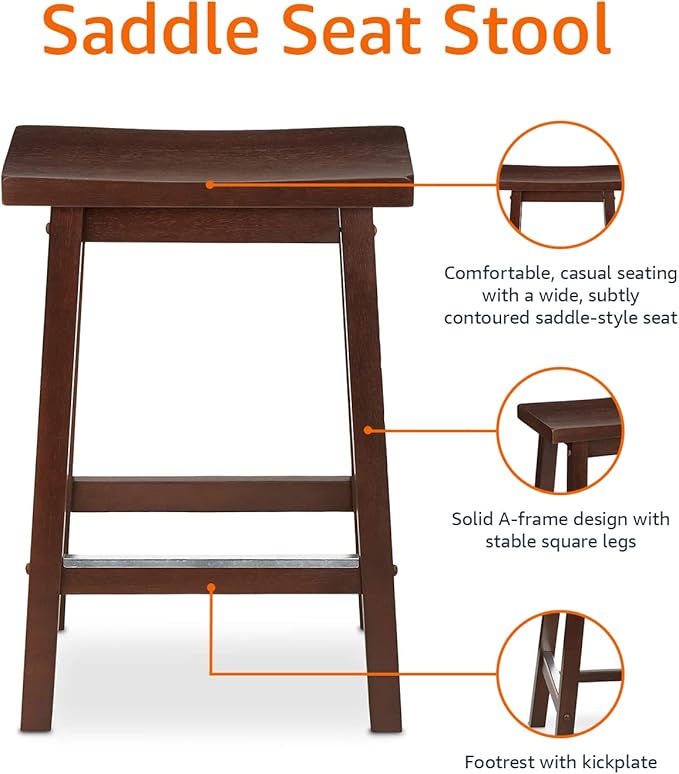 Amazon Basics Solid Wood Saddle-Seat Counter Height Bar Stools