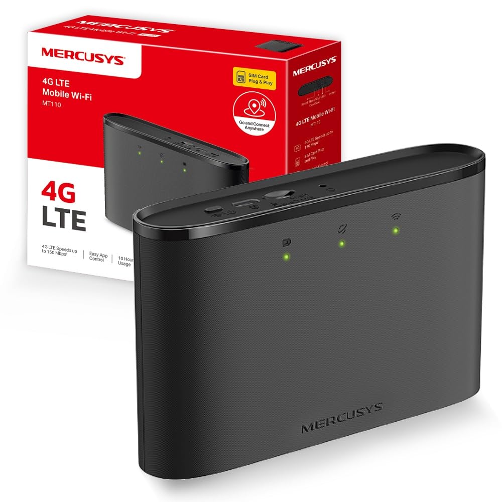 MERCUSYS MT110 Mifi Portable WiFi 4G LTE Router, Fast150 Mbps Speeds, 2200mAh Battery for up to 10 Hours, 4G Router with Sim Slot,Connect up to 10 Devices Simultaneously, App Easy Control