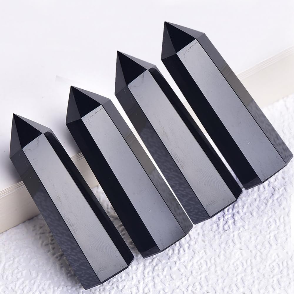 4PCS 1.96-2.75" Natural Crystals Tower Figurine Ornaments Polishing Rose Quartz Amethyst Stone Hexagonal Point Wand Obelisk Statue for Aquarium Decorative Rocks Gifts Home Decor(1.96-2.75inch 4pcs)