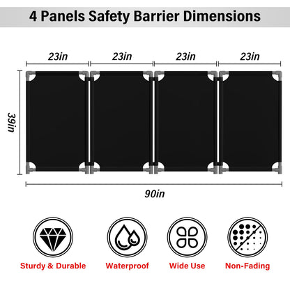 4 Panels Safety Barricade,7.8FT Removable Foldable Security Gates Barrier with Heavy Duty PVC Frame, Black Color Easier to Identify, Crowd Control Restricted Area Pedestrian Barricade Traffic Fence