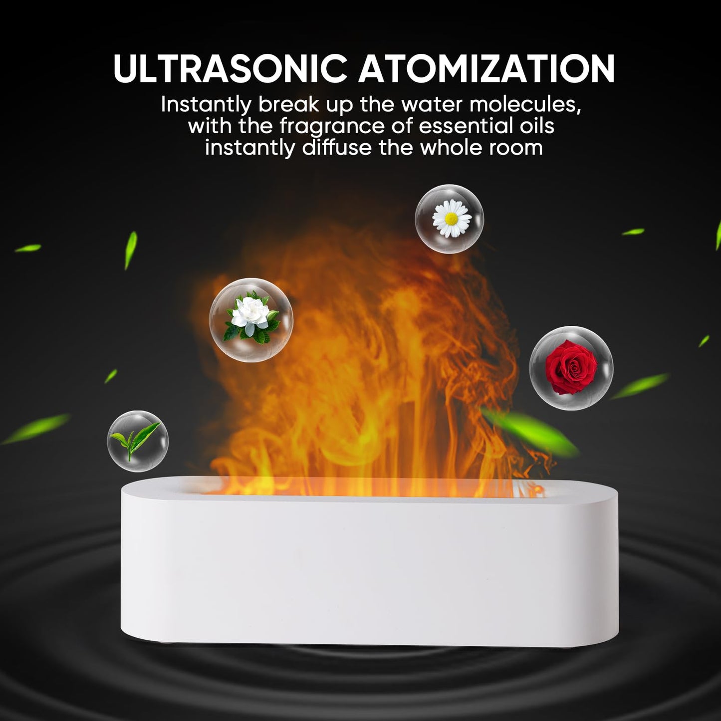 YALEDI Essential Oil Diffuser, Fireplace Flame Fire Oil Diffuser, 150ml Ultrasonic Cool Mist Aromatherapy Humidifier, Scent Aroma Diffuser with 7 Colors Light, Timer & Auto-Off for Home, Room (White)
