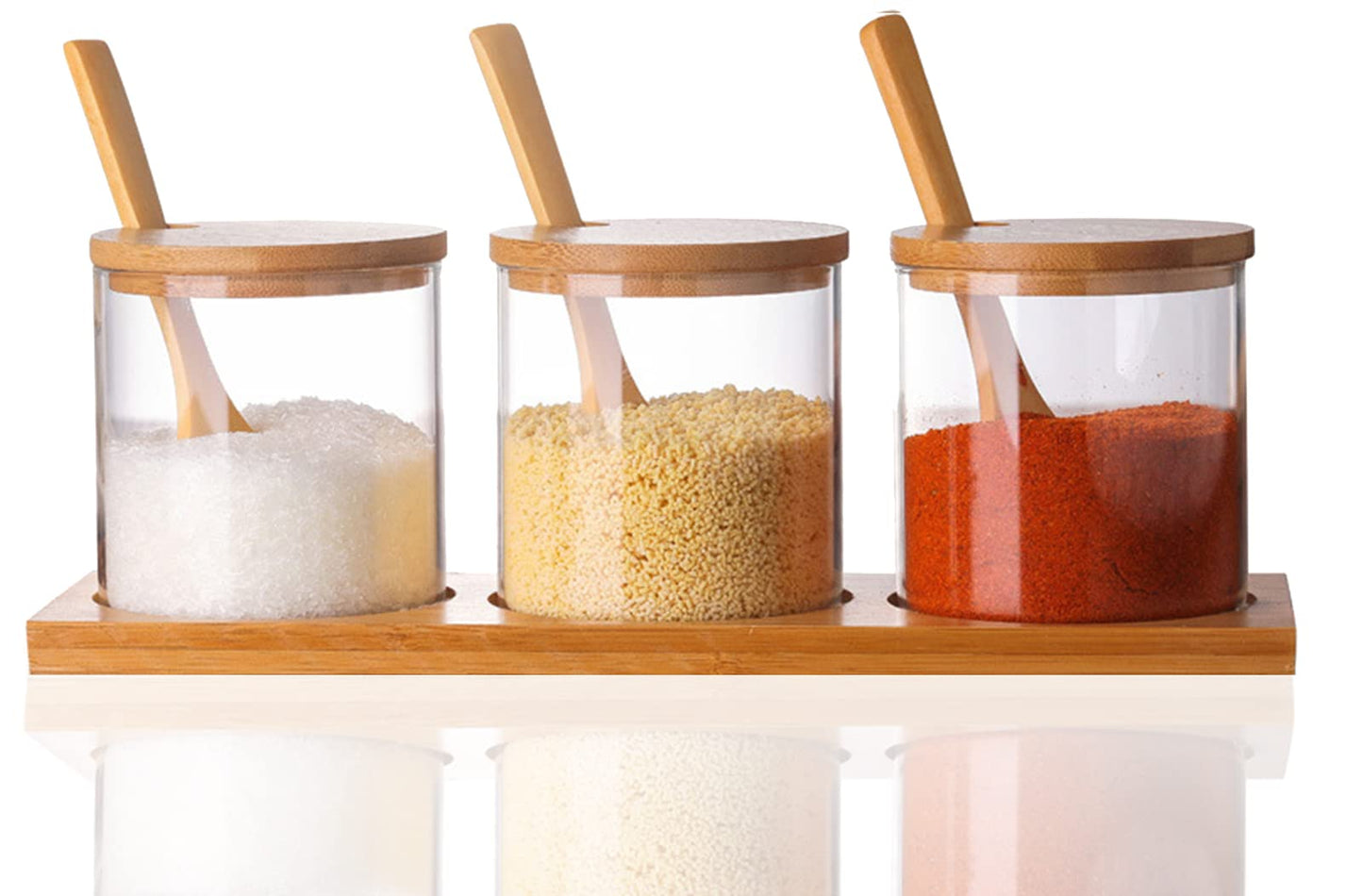 Lawei Set of 3 Condiment Jar with Lids and Spoons - Glass Sugar Bowls Sugar Salt Container Set for Sugar Serving Spice Salt