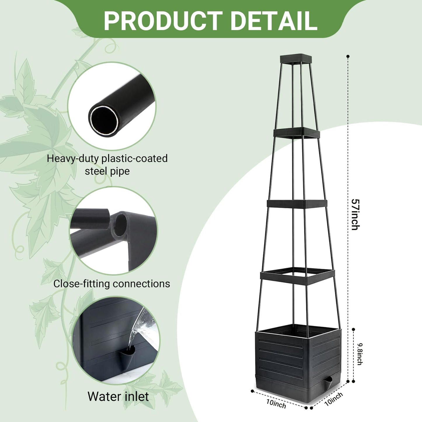 2 Pack Tomato Planter with Trellis 57 Inch, Raised Garden Bed Planter Boxes Self-Watering for Climbing Vegetable, Plants and Tomato Cages for Indoor Outdoor