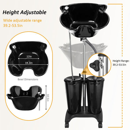 johgee Adjustable Portable Shampoo Bowl with Electric Pump,Hair Washing Station Sink with Buckets&Drain Hoses,Portable Wash Bowl for Hairstylist,Portable Salon Sink Hair Wash Basin for Home Barber Use