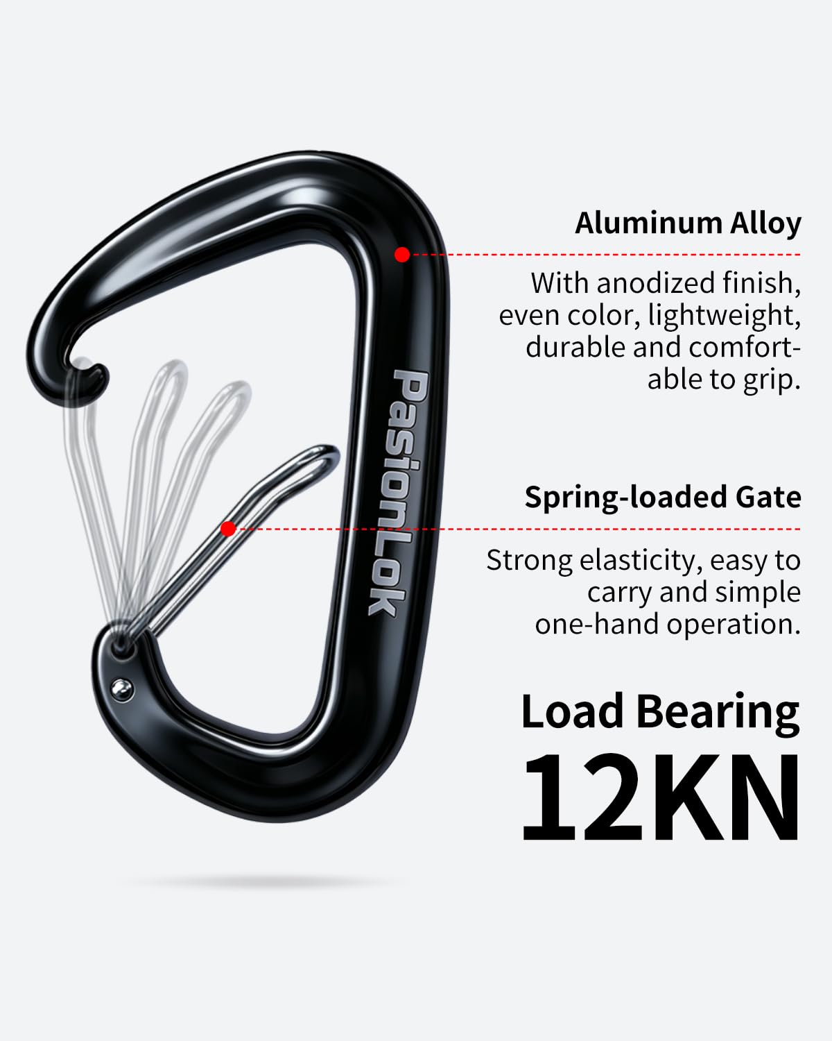 PasionLok Carabiner Clips Heavy Duty 12KN, 4 Pack Aluminum Carabiner Keychain, Small D Ring Hook for Hammock Camping Essentials, Backpack Key Ring Clip, Dog Leash, Multi Color