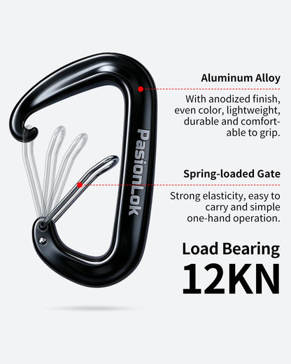 PasionLok Carabiner Clips Heavy Duty 12KN, 4 Pack Aluminum Carabiner Keychain, Small D Ring Hook for Hammock Camping Essentials, Backpack Key Ring Clip, Dog Leash, Multi Color