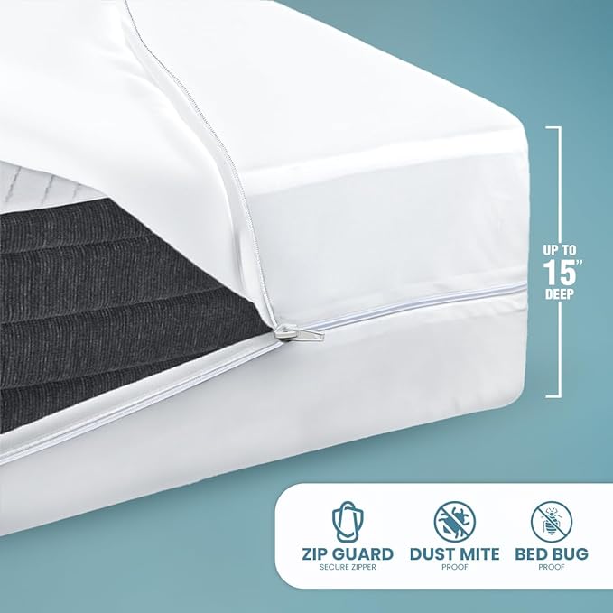 Utopia Bedding Queen Mattress Protector Zippered, 100% Waterproof Bed Bug and