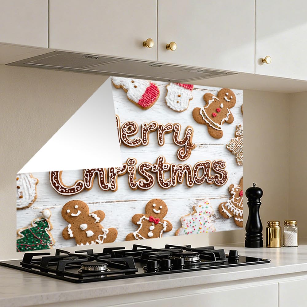 WDESYADMS Kitchen Wall Decals 35.4x23.6 Inch Christmas Gingerbread Cookie Pattern PVC Holiday Baking Theme Decorative Wall Sticker for Festive Cooking Spaces