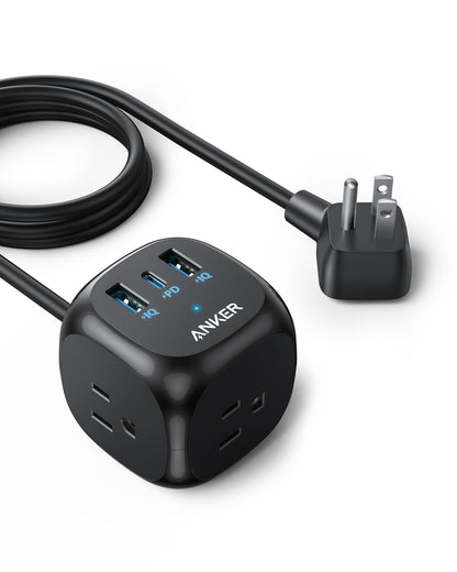 Anker 20W USB C Power Strip, 321 Power Strip with 3 Outlets and USB C Charging for iPhone 15/15 Plus/15 Pro/15 Pro Max, 5 ft Extension Cord, Power Delivery Charging for Dorm Rooms,Home Office