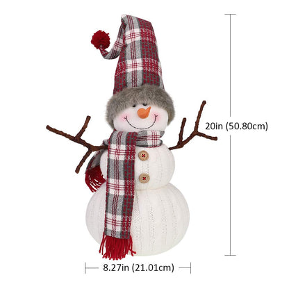 WORLDECO Christmas Cute Snowman Indoor Decorations Handmade Gift, Animated Xmas Snowman Plush Bedroom Home Ornament,Holiday Party Presents, White 20 inch