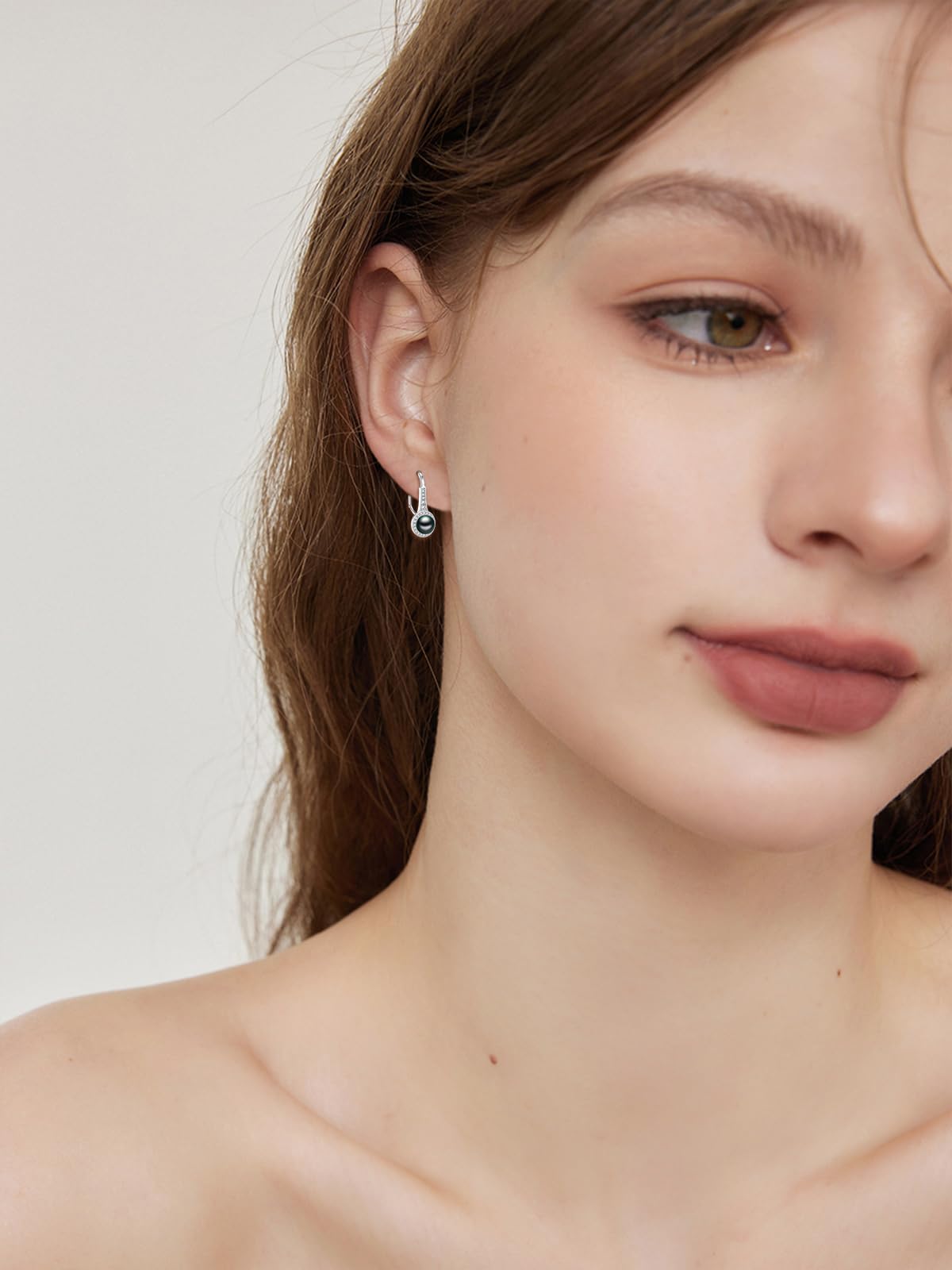 Tahitian Black Pearl Earring 18K White Gold Plated 925 Sterling Silver Earrings AAA+ Handpicked Pearl Earrings Leverback Earring Jewelry Gifts for Wife Women Anniversary Birthday