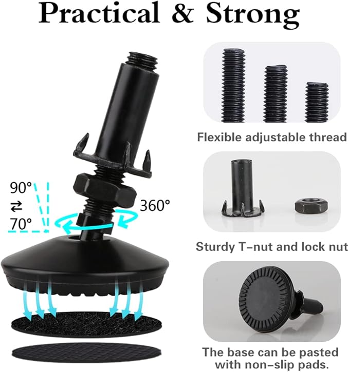 4 Set M10 Swivel Adjustable Leveling Feet, Heavy Duty Height Adjuster Furniture