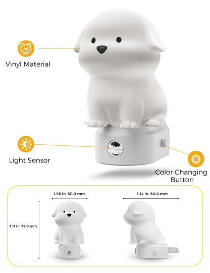 L LOHAS LED Plug in Night Light for Kids, 3D Cute Puppy Night Lights with Dusk to Dawn Sensor, RGB+Soft White 3000K Dog Night Light, Christmas Birthday Gift Nightlight for Kids, Room Decor
