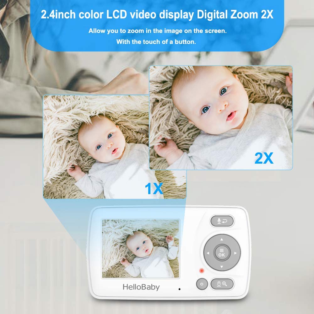 HelloBaby Baby Monitor, Upgrade Video Baby Monitor with Camera and Night Vision, 960p, No WiFi for Privacy, ECO Mode,Digital 2X Zoom,Alarm Function