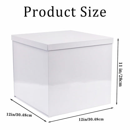 UoeRing Glossy White Large Gift Box 1Pcs 12x12x11 Inch,Gift Box with Lid for Presents Birthdays,Christmas Valentine's Day,Mother's Day, with Ribbon Card Envelope Shredded Paper Fill
