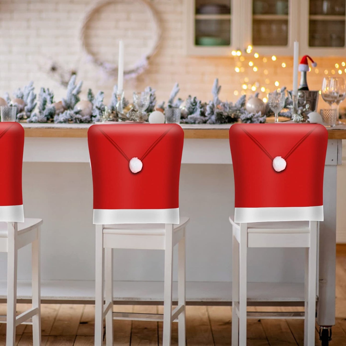 KIMOBER 6 Pcs Christmas Chair Covers Decor,Santa Claus Hat Christmas Chair Slipcovers Sets for Christmas Dinning Decoration