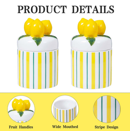 Iryanthos Cookie Jar with Airtight Lid, 16.2 fl oz Personalized Ceramic Food Storage Containers with Lemon-shaped Lid for Kitchen Countertop Decor, For Sugar Tea Coffee Spices Nut Honey - 2 pieces Set