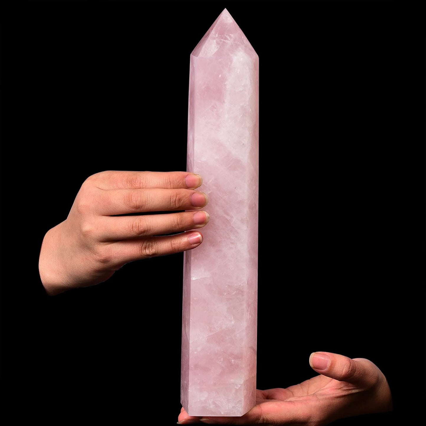 AMOYSTONE Extra Large Healing Crystal Obelisk Tower Rose Quartz Point Wand Crystal Decor Reiki Gifts for Bignners 1.7-2.2 LBS