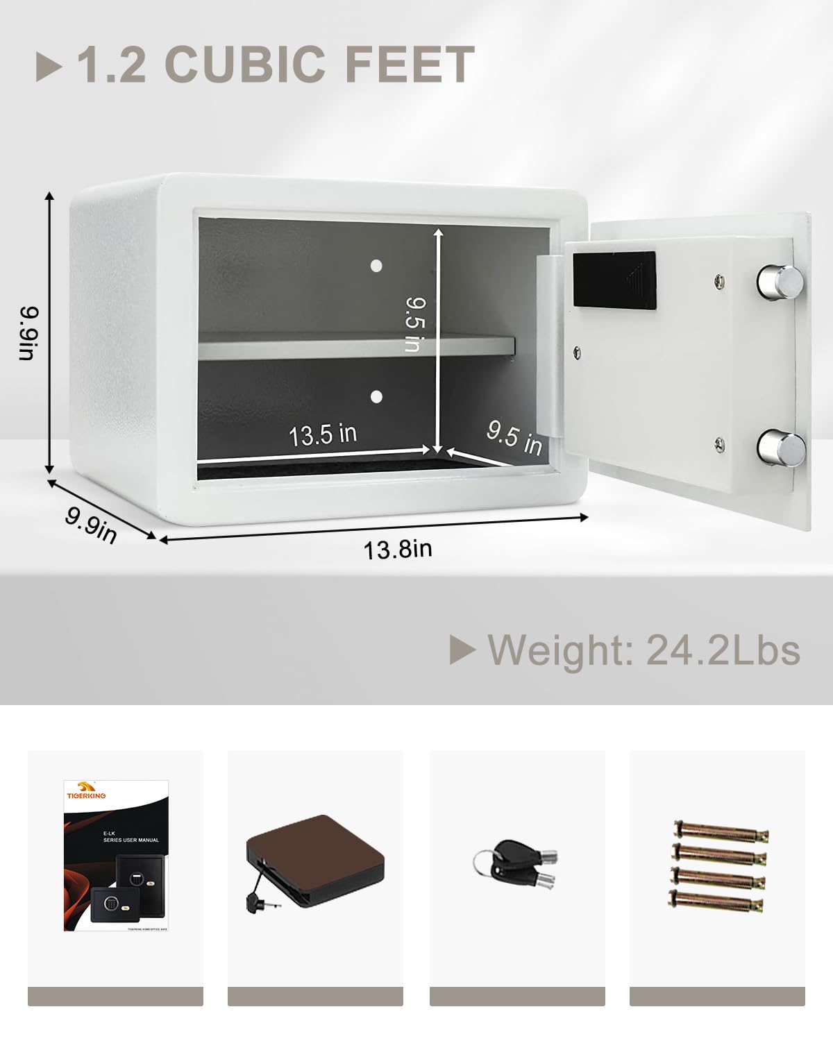 TIGERKING Small Safe Box for Home, 1.2 Cubic Feet White Safes Box with Digital Lock, Easy Assembly, Secure Electronic Locking Mechanism, Compact Personal Safe for Valuables