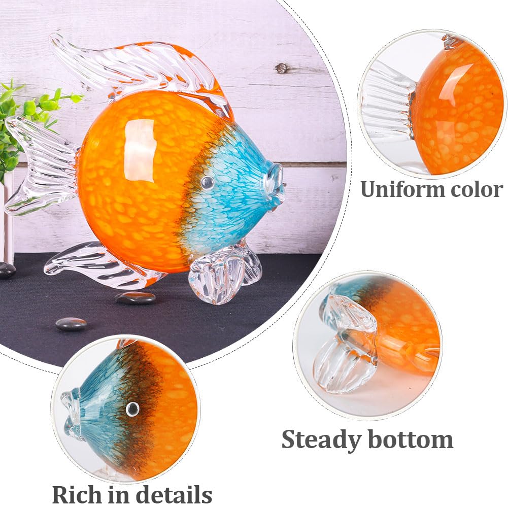 QIANLING Glass Fish Figurines - Coastal Home Decor, Modern Ocean Centerpieces for Living Room, Dining Area, Bathroom, Office, Coffee Table, Beach House, Nautical, Seaside, Entrance, Shelf Display