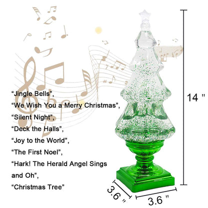 Eldnacele Musical 14" Light-up Christmas Tree Snow Globe Water Glittering Tree Clear Acrylic with USB Line and 6 Hours Timer for Home Decoration