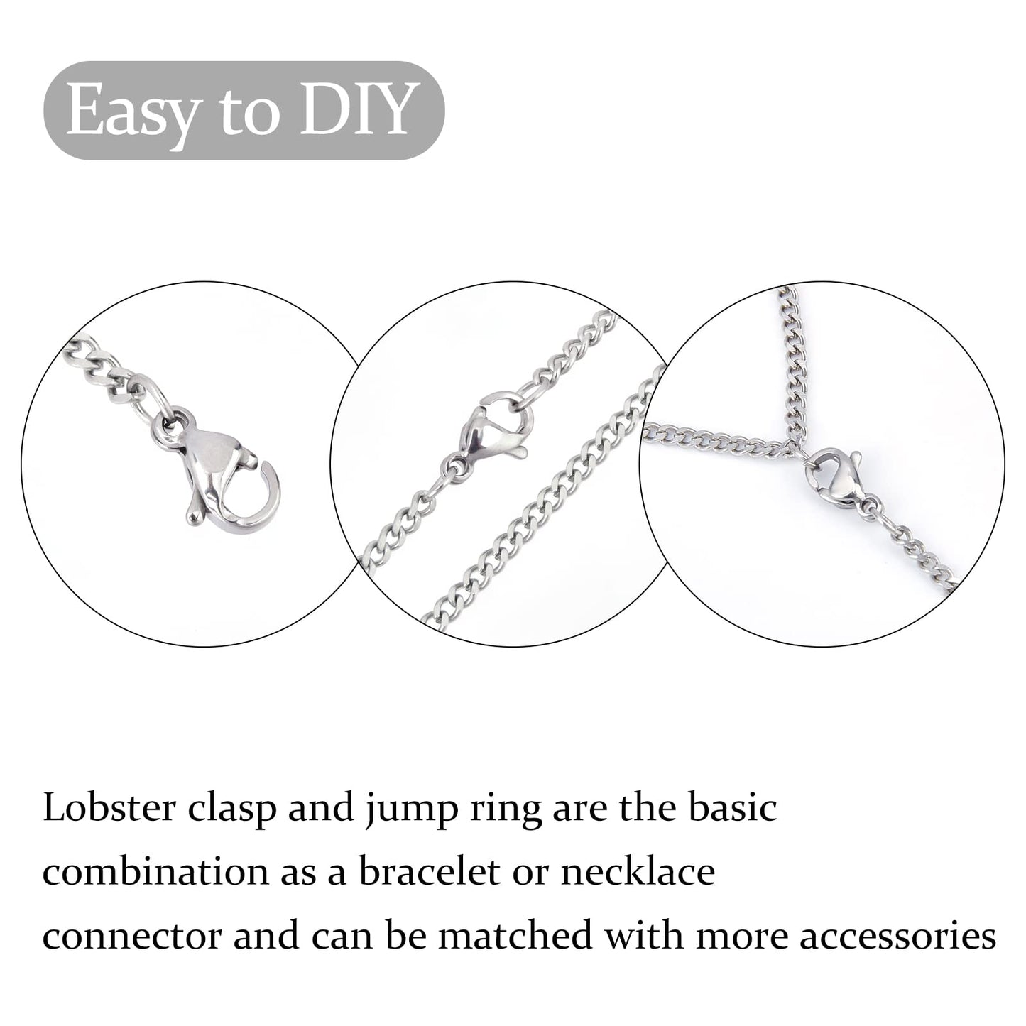 PH PandaHall 60pcs 304 Stainless Steel Lobster Clasps with 120pcs 4mm Open Jump Rings Jewelry Clasp Connector Bracelet Clips Closures for Earring Bracelet Necklace Pendants Waist Chain DIY Craft