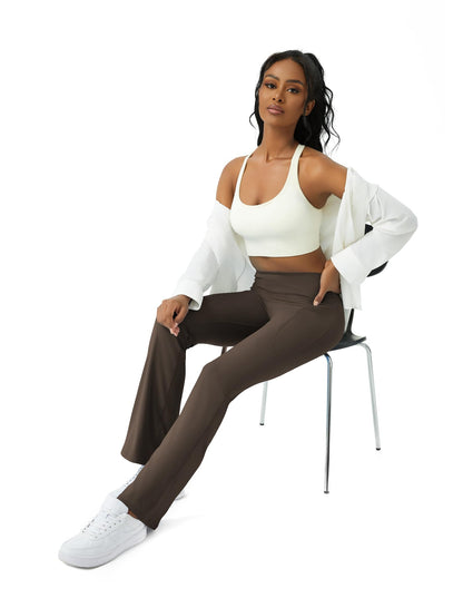 Womens Yoga Pants with Pockets High Waisted Flare Leggings Bell Bottom Yoga Dress Pants Seamless Bootcut Pants