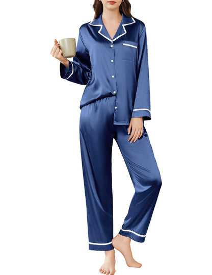 Ekouaer Satin Pajamas Set for Women Long Sleeve Pants Pj 2 Piece Lounge Set