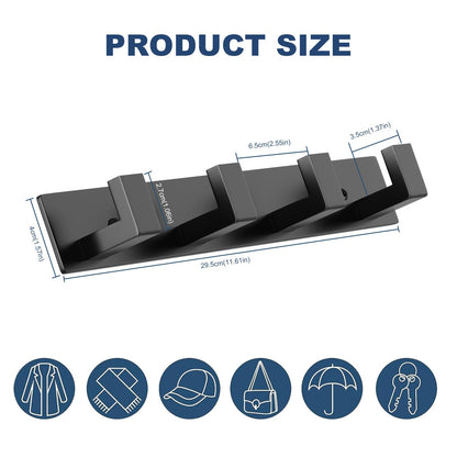 PMMASTO Coat Rack Wall Mount, Coat Hooks Wall Hooks for Hanging, Stainless Steel Coat Hanger Towel Hooks for Bathrooms, Coat Rack Hat Rack (Black 4 Hooks, 1 Pack)
