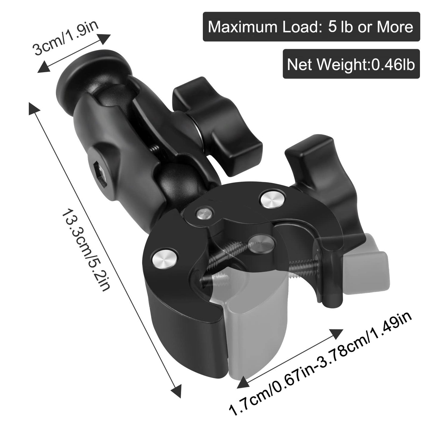 Taisioner Super Camera Clamp Mount Double Socket Arm 1/4"-20 Ball Head Adapter Gopro Accessories Suitable for GoPro AKASO DJI Action Insta360 or DSLR Digital Camera Monitor/LED Lights/