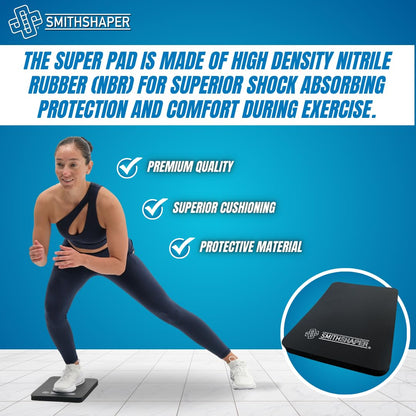 SmithShaper® SUPER PAD Thick Exercise Knee Mat (14" x 11" x 1") Cushions Knees, Forearms, Elbows, and Lower Back During Workouts | Ab Rolls, Knee Pushups, Sit-Ups, etc. | Yoga, Pilates, HIIT | Durable, Soft Nitrile Rubber Resists Oils and Odors