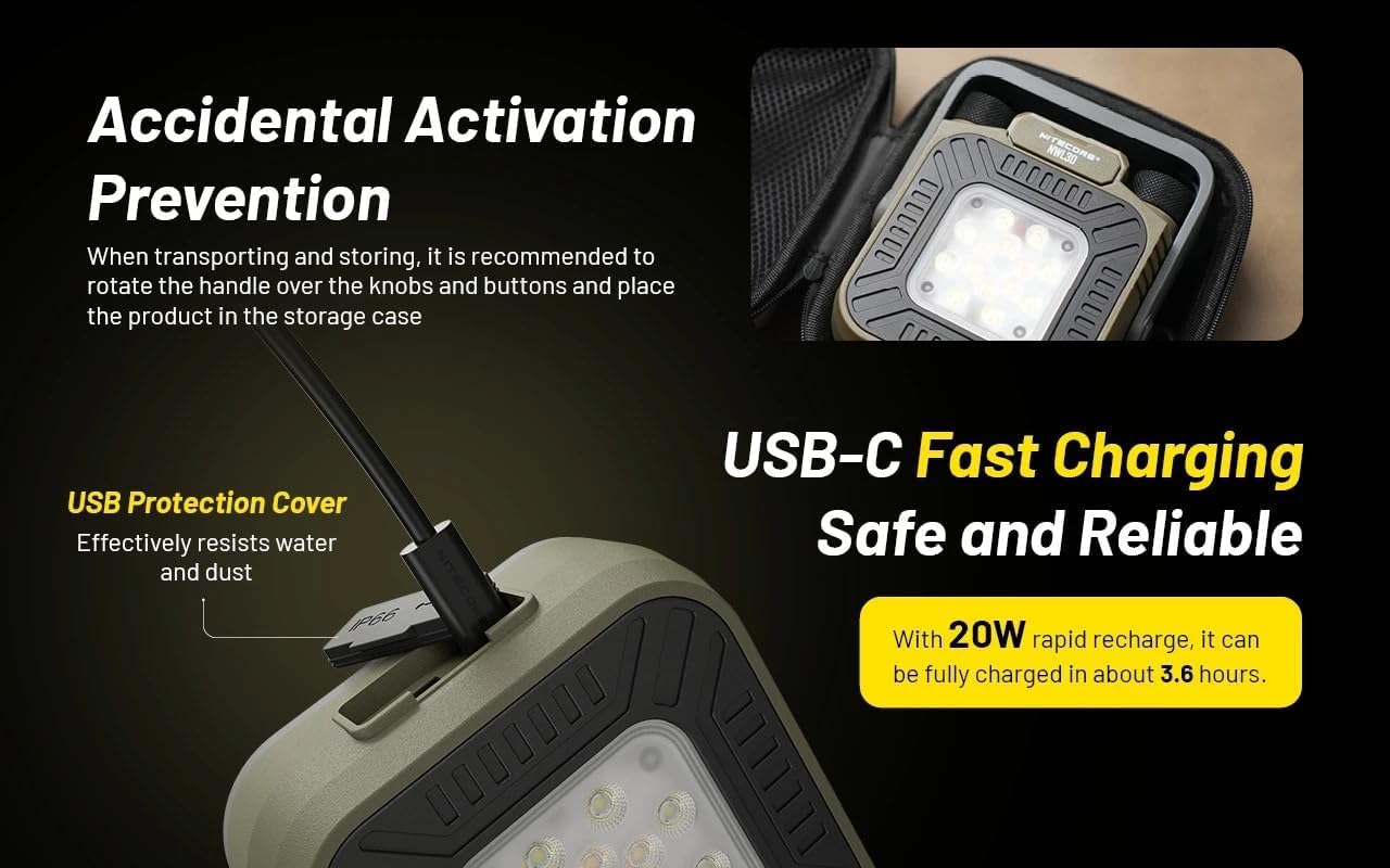Nitecore NWL30 3000 Lumen USB Rechargeable Work Light/Lantern/auto Emergency/Tripod Mount Light w/edisonbright Charger Bundle