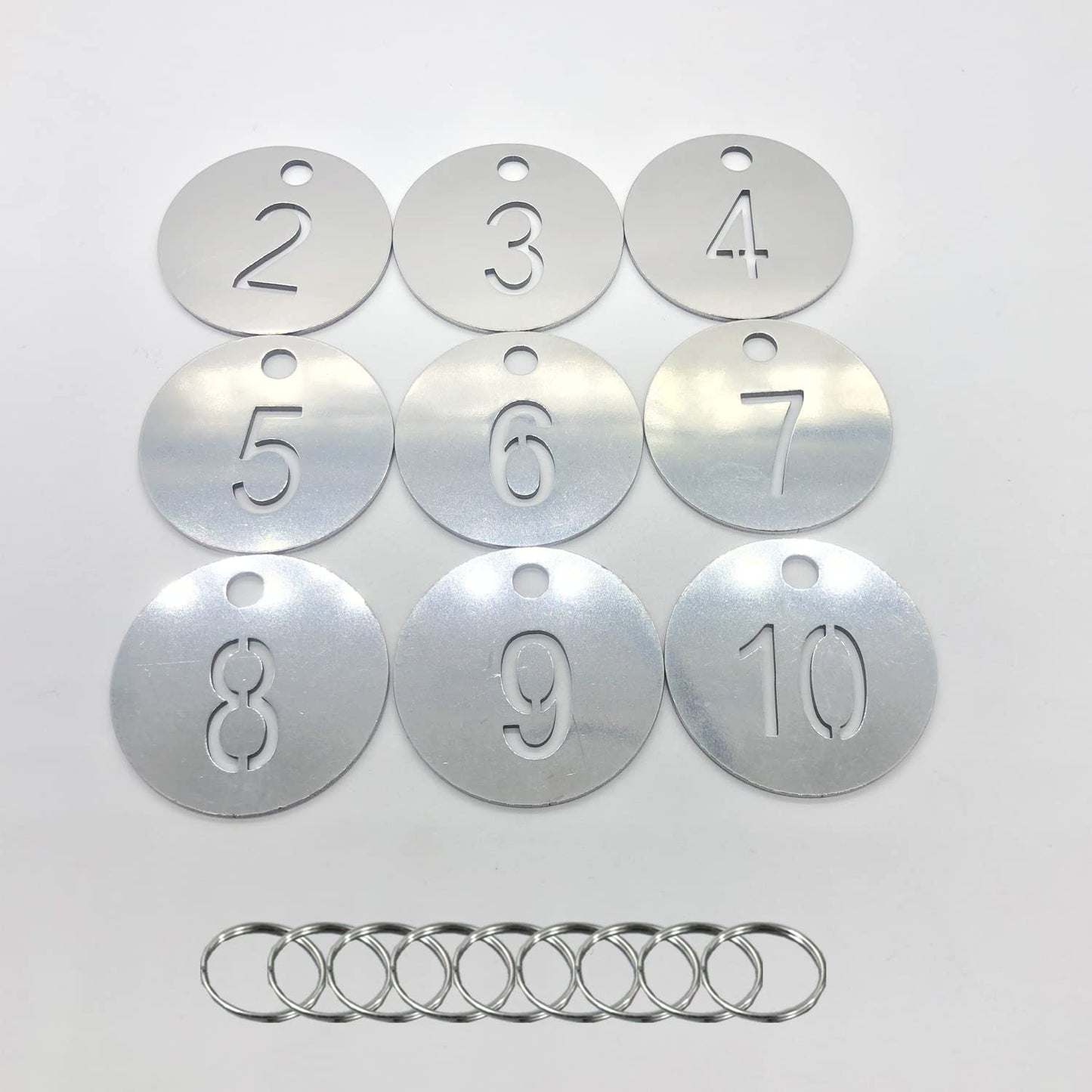 1-10 Round Stainless Steel Diameter 1.18" Numbered Tags Metal Key Tags ID Tags with Rings (1-10)