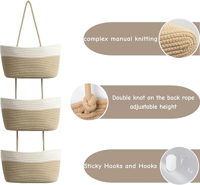 Hanging Baskets for Organizing, Over the Door Organizers and Storage, 3-Tier