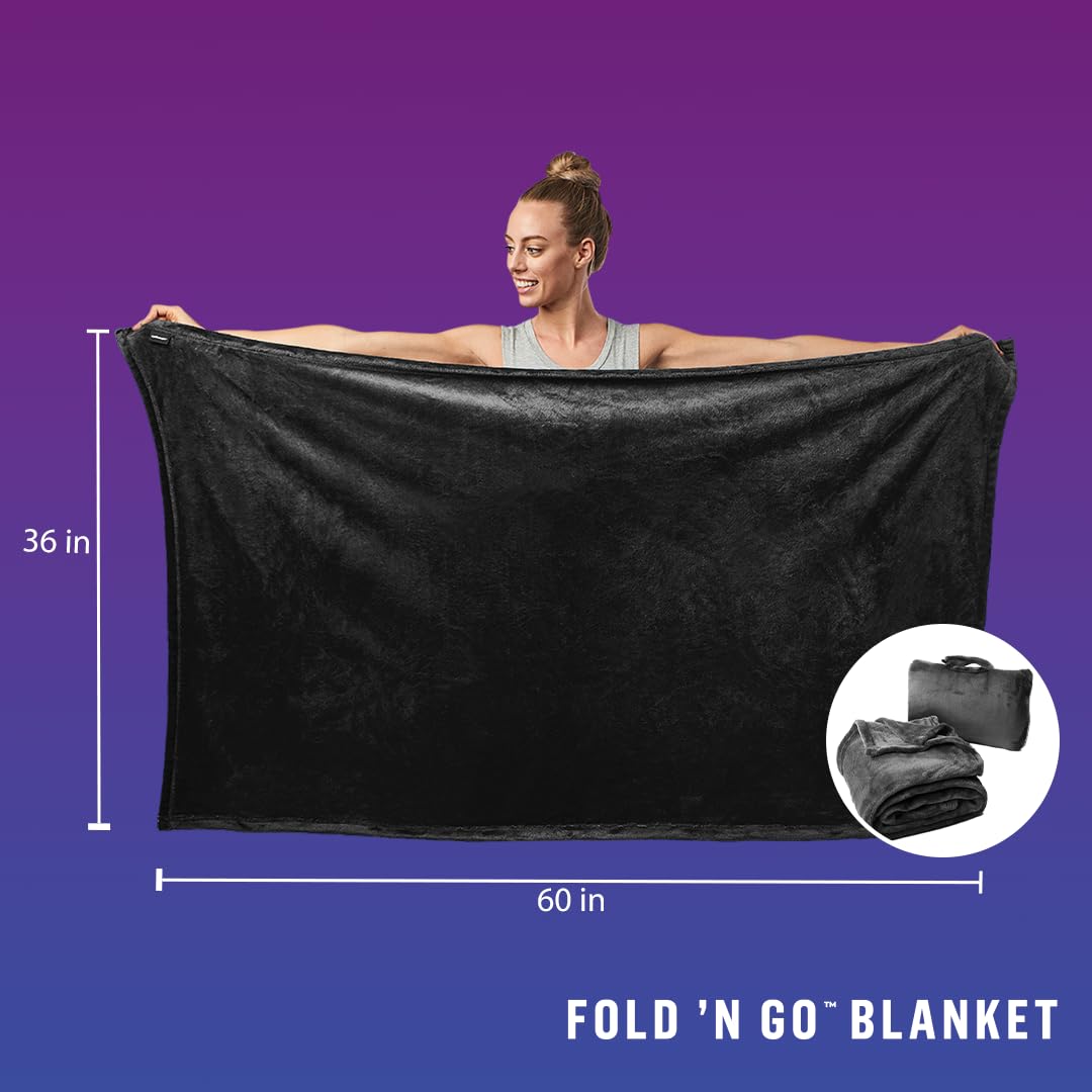 Cabeau Fold ‘n Go Travel and Throw Blanket Plus Compact Case - For Home and Travel - Doubles as Lumbar Pillow and Neck Support Pillow - French Microfiber Comfort - Charcoal